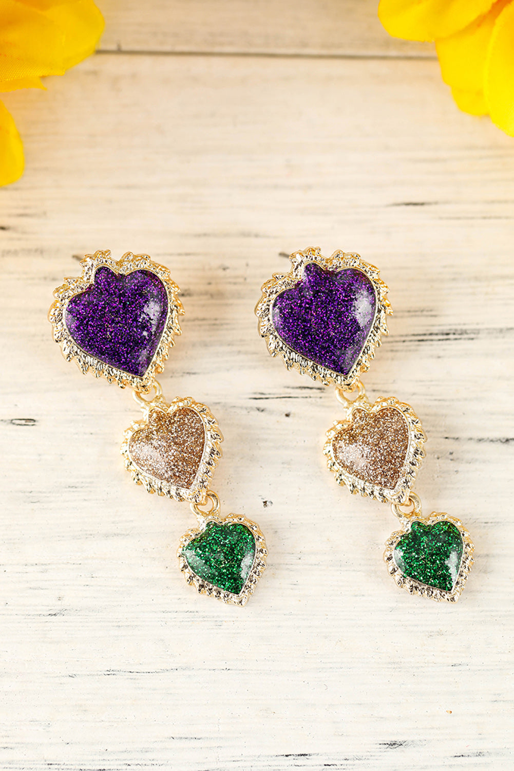 Purple Mardi Gras Shimmer Heart Earrings Jewelry JT's Designer Fashion