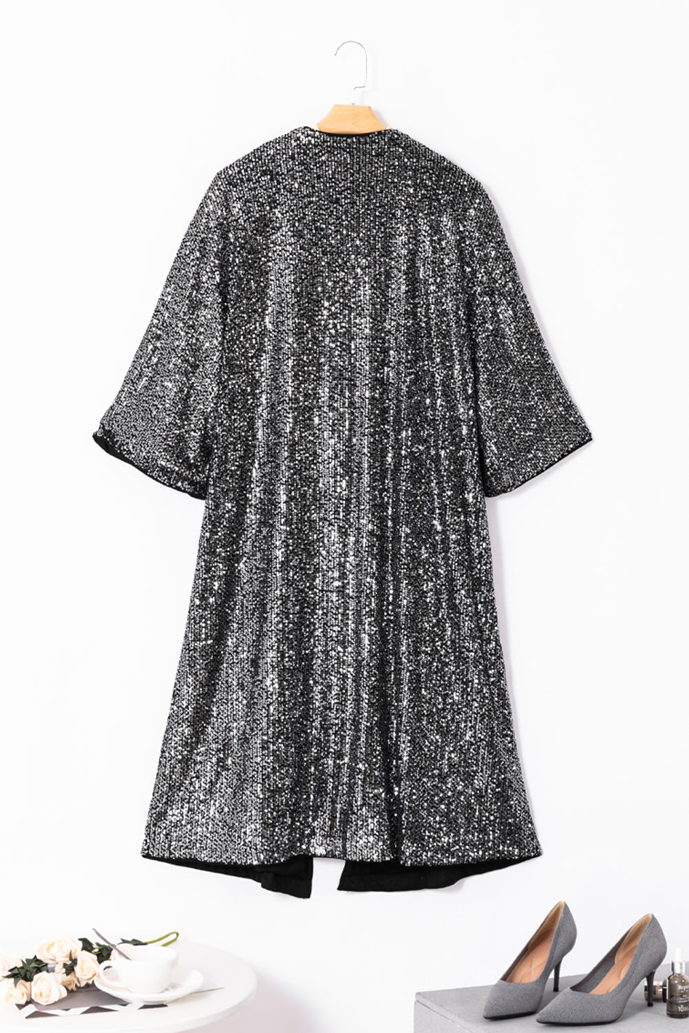 Silvery Sequin 3/4 Sleeve Kimono Kimonos JT's Designer Fashion