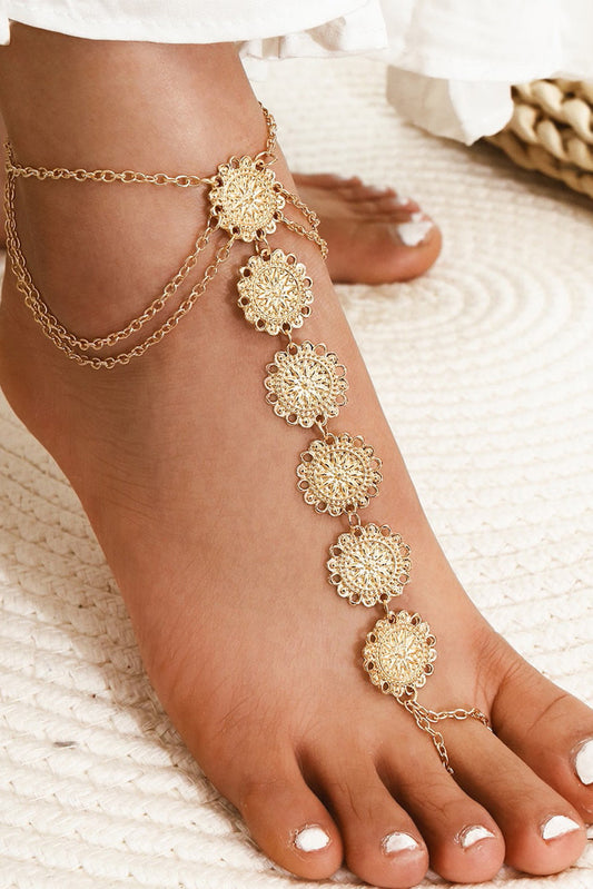 Retro Floral Pattern Barefoot Toe Chain Jewelry JT's Designer Fashion