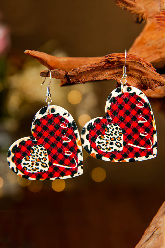 Buffalo Plaid Leopard Print Heart Shape Earrings Jewelry JT's Designer Fashion