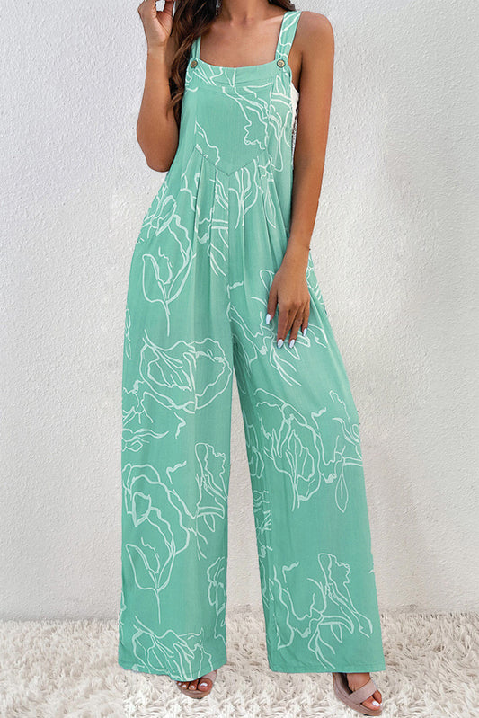 Printed Wide Strap Jumpsuit Turquoise Jumpsuits & Rompers JT's Designer Fashion