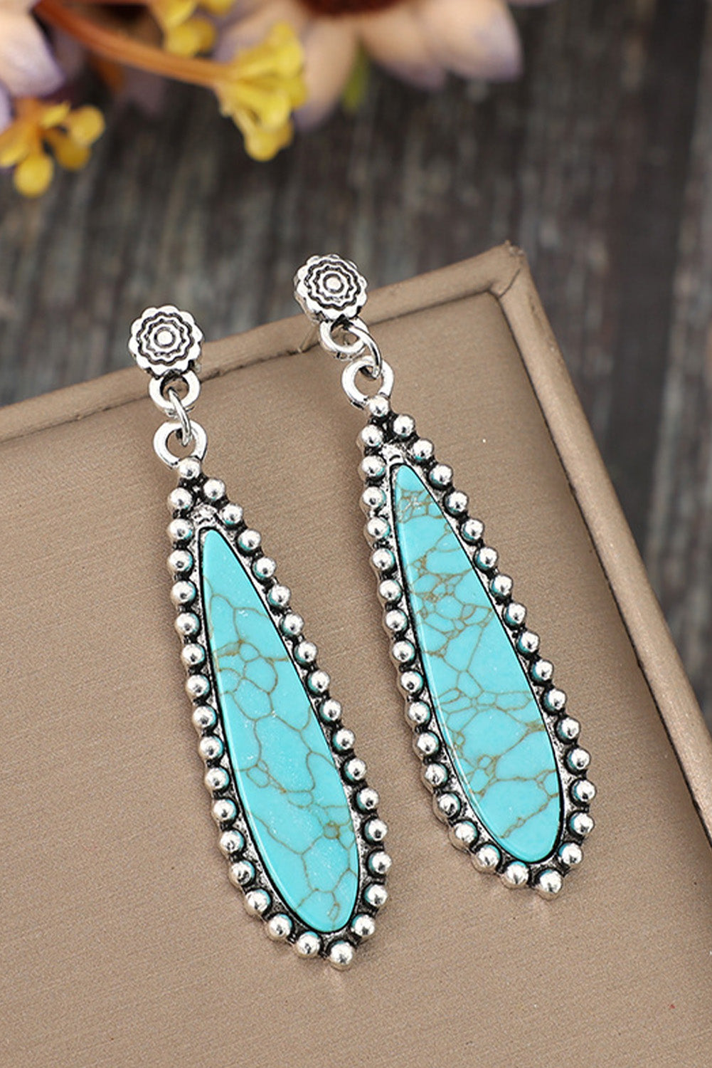 Silvery Vintage Bohemian Turquoise Alloy Earrings Jewelry JT's Designer Fashion