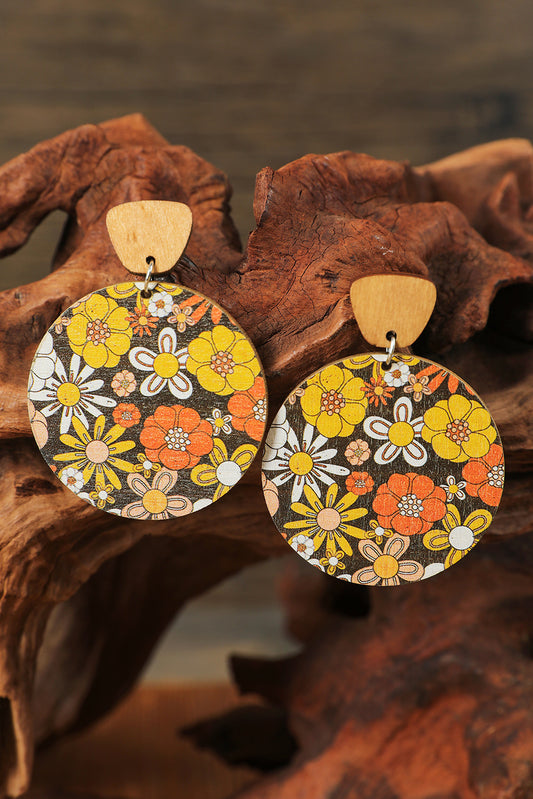 Multicolor Vintage Floral Wood Earrings Jewelry JT's Designer Fashion