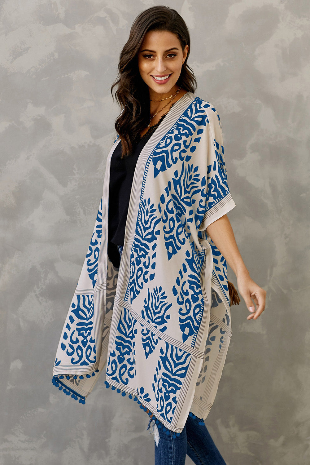 Blue Prowess Pom Pom Kimono Kimonos JT's Designer Fashion