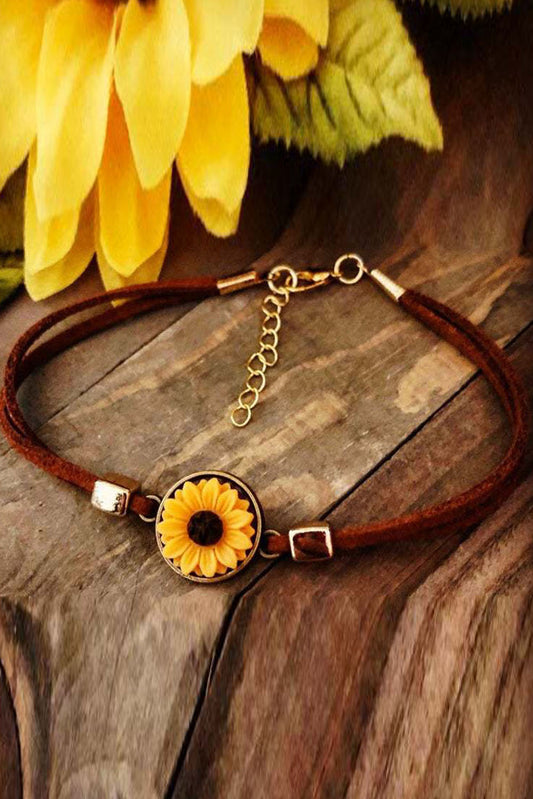 Vintage Sunflower Leather Bracelet Jewelry JT's Designer Fashion