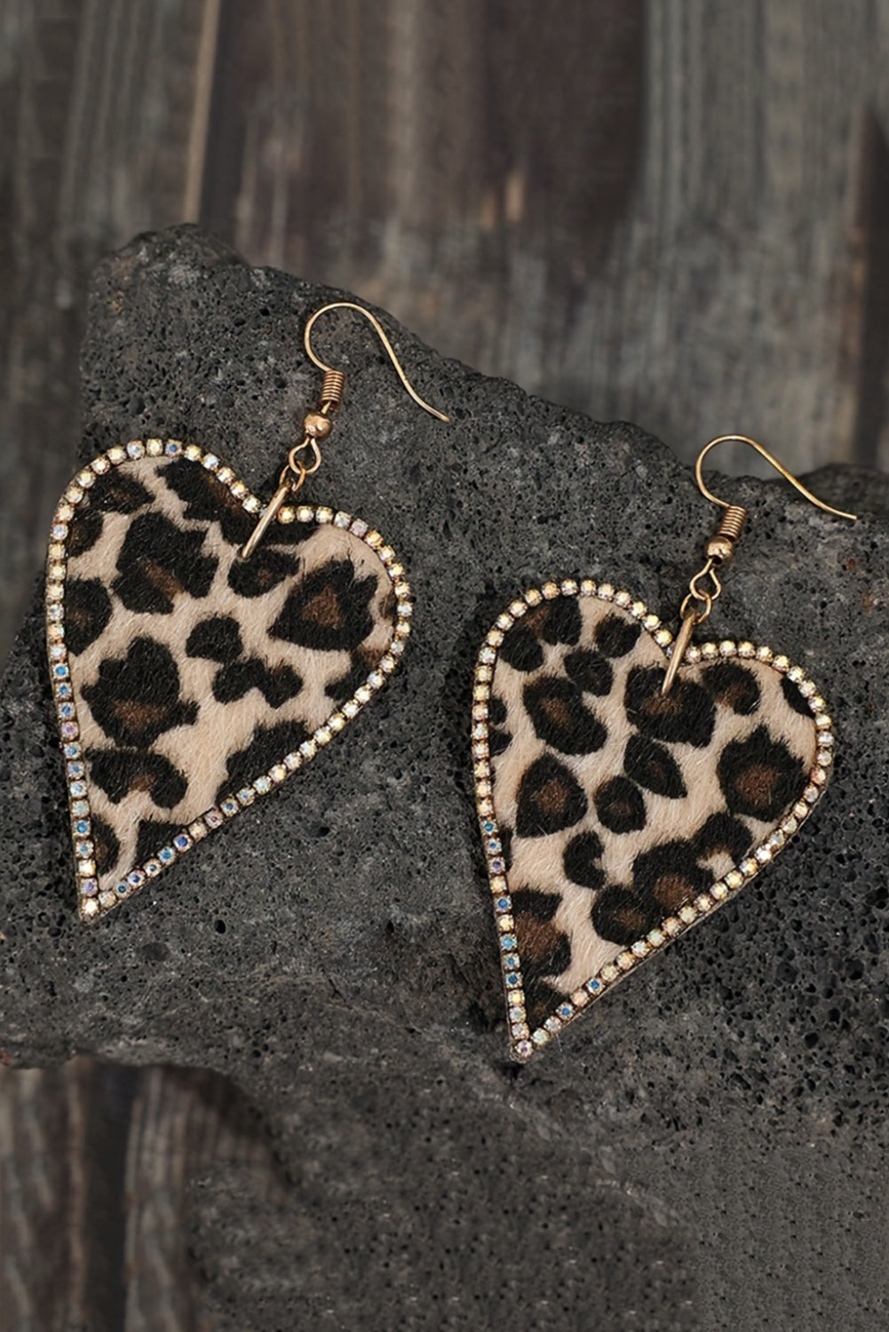 Multicolour Rhinestone Edge Leopard Print Heart Shape Earrings Jewelry JT's Designer Fashion