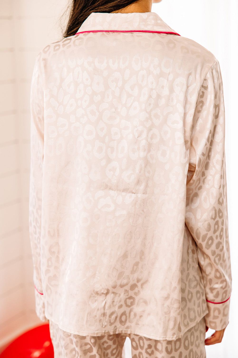 White 2pcs Leopard Satin Long Sleeve Pajamas Set Pre Order Bottoms JT's Designer Fashion