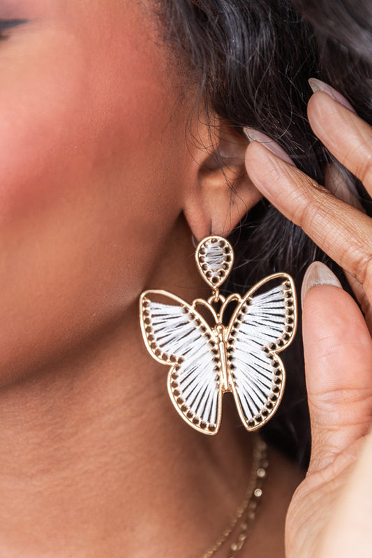 White Butterfly Woven Alloy Earrings Jewelry JT's Designer Fashion