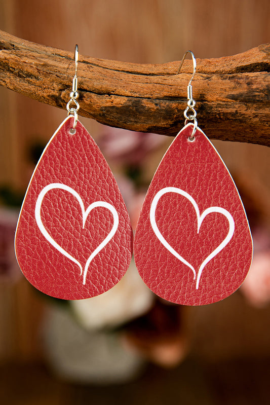 Red Valentine Heart Shaped Print Drop Earrings Jewelry JT's Designer Fashion
