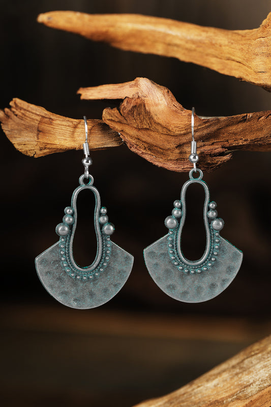 Silver Geometric Fan Shape Antiqued Dangle Earrings Jewelry JT's Designer Fashion