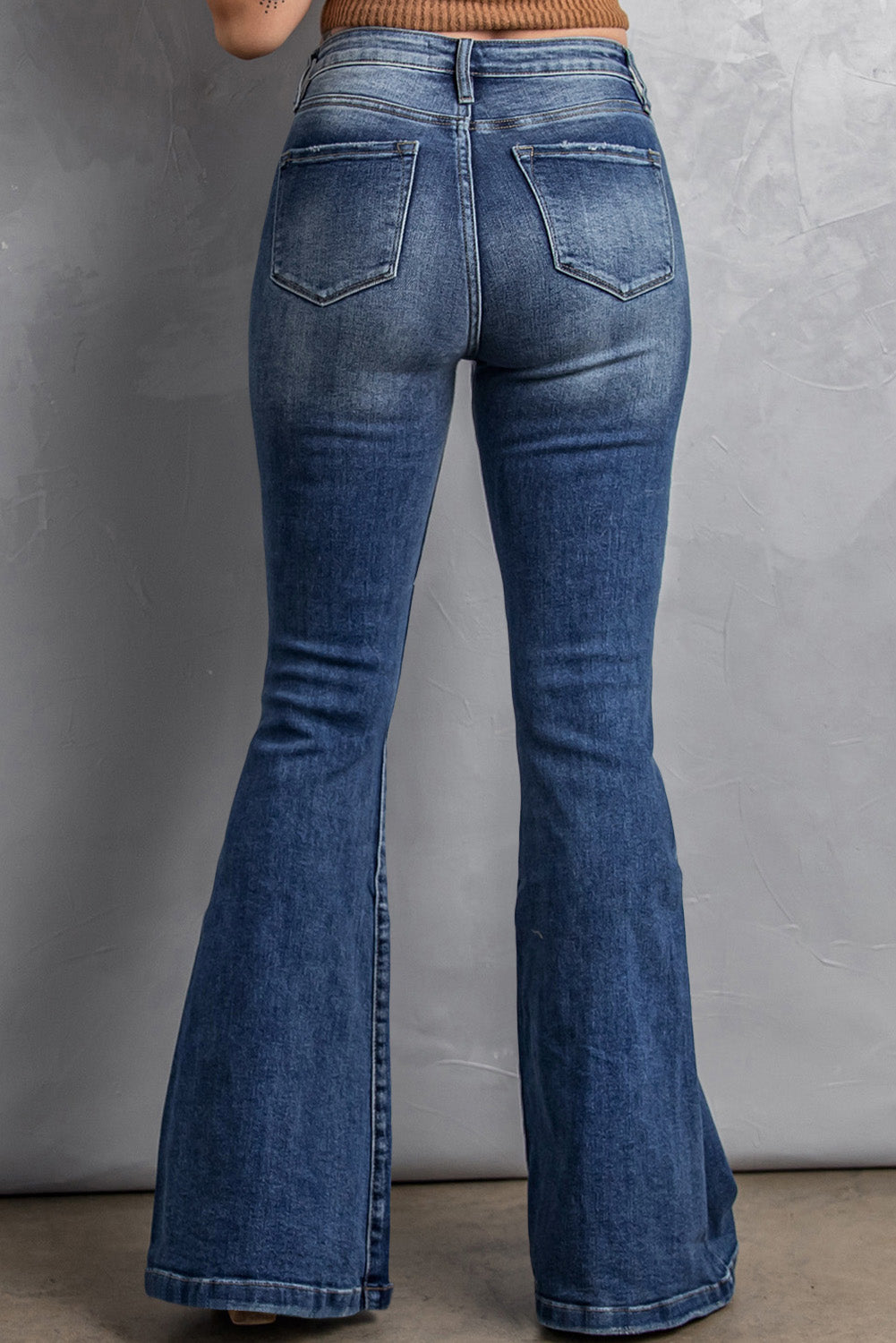 Blue Beading Light Wash High Waist Flare Jeans Graphic Pants JT's Designer Fashion