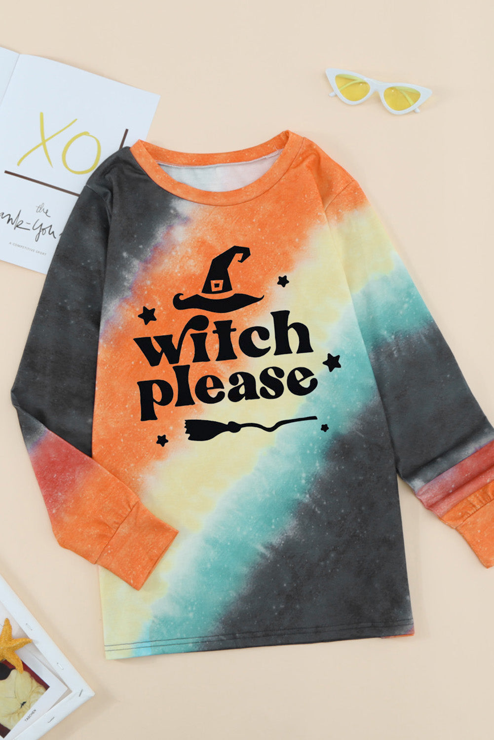 Orange Witch Please Tie Dye Graphic Print Pullover Sweatshirt Graphic Sweatshirts JT's Designer Fashion