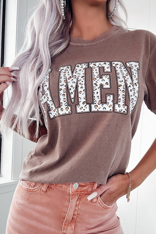 Coffee Leopard AMEN Graphic Crewneck T Shirt Pre Order Tops JT's Designer Fashion