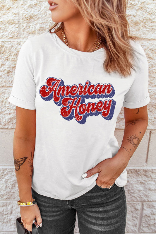 White American Honey Graphic Casual Tee Graphic Tees JT's Designer Fashion