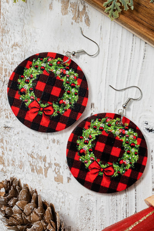 Christmas Wreath Plaid Print Hoop Earrings Jewelry JT's Designer Fashion