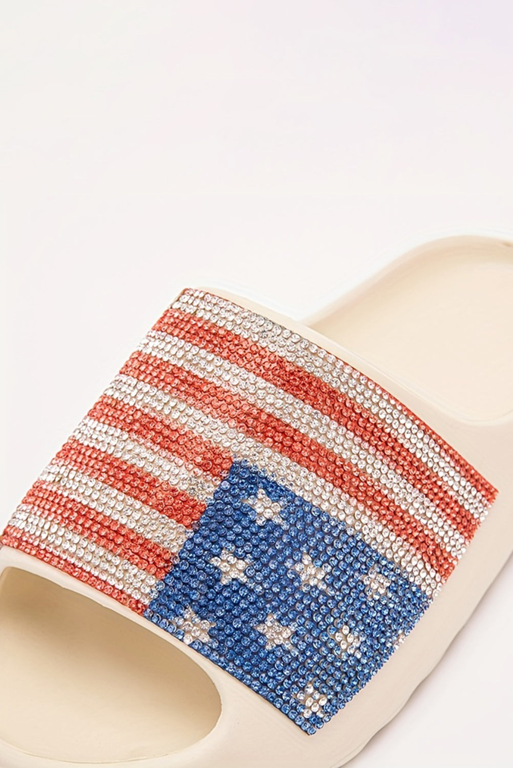 White Rhinestone American Flag Thick Sole Slippers Slippers JT's Designer Fashion