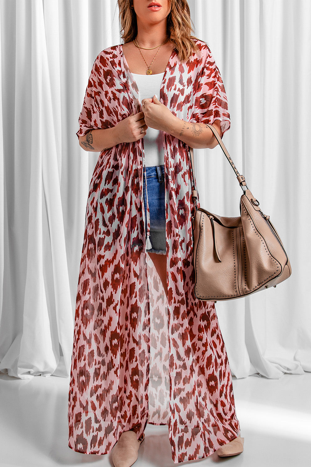 Pink Animal Print Maxi Kimono Kimonos JT's Designer Fashion