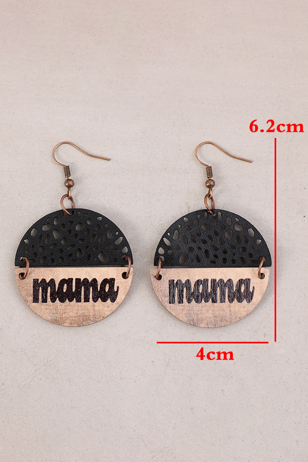 Black Vintage mama Pendant Leather Wooden Earrings Jewelry JT's Designer Fashion