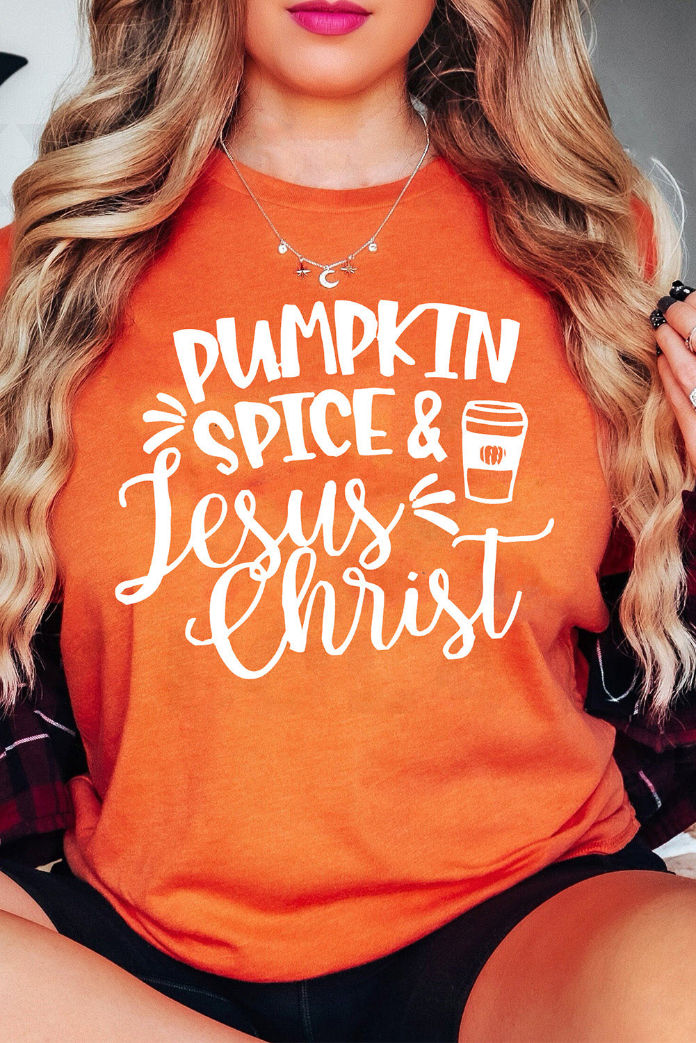 Orange PUMPKIN SPICE & Jesus Christ Graphic T-shirt Graphic Tees JT's Designer Fashion