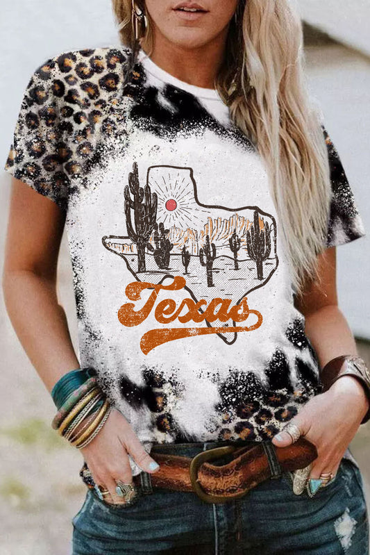 Leopard Bleached Tie Dye Texas Sunset Graphic T Shirt Graphic Tees JT's Designer Fashion