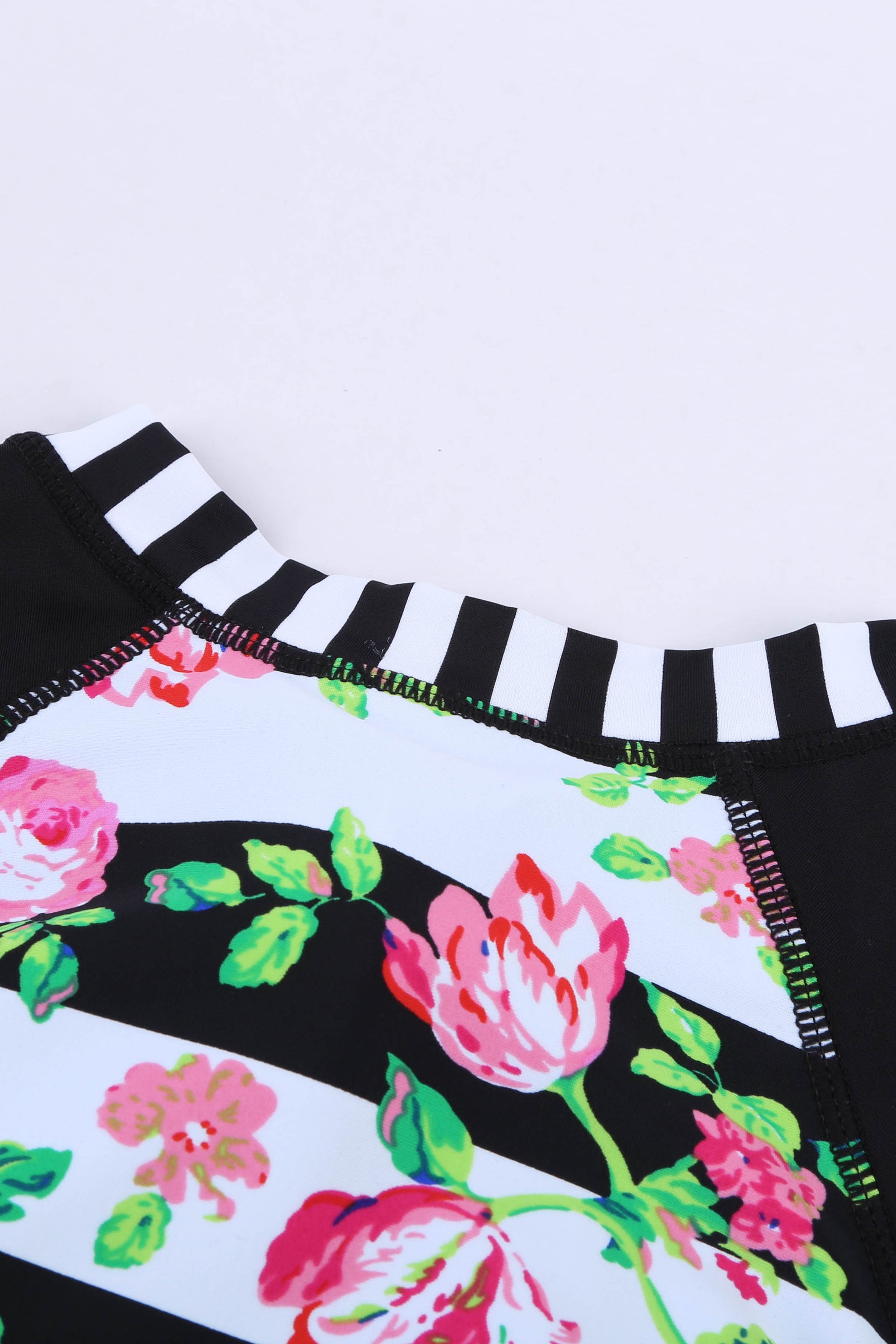Floral Striped Patchwork Rashguard One-piece Swimsuit Rash Guards JT's Designer Fashion