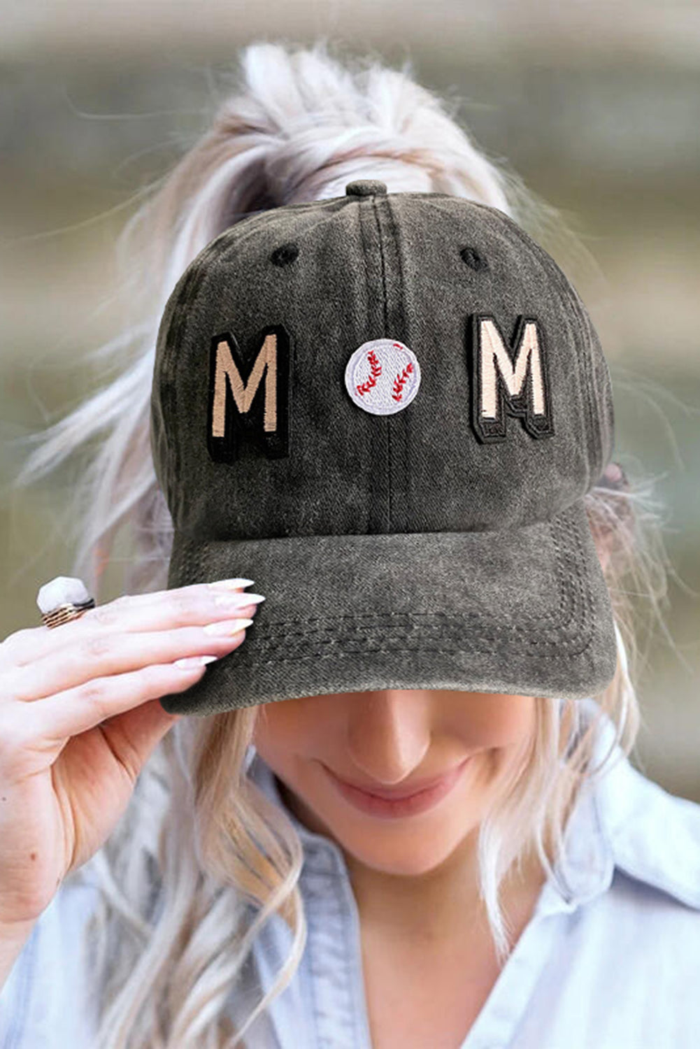 Black Casual Mom Letter Baseball Element Print Cap Hats & Caps JT's Designer Fashion