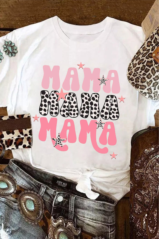 White Leopard MAMA Star Graphic T Shirt
