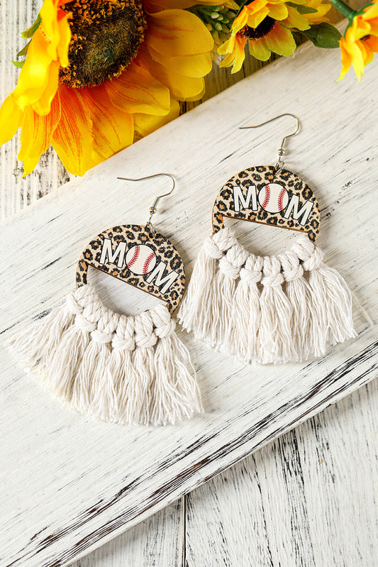 White Leopard Rugby MOM Print Fringed Hook Earrings Jewelry JT's Designer Fashion