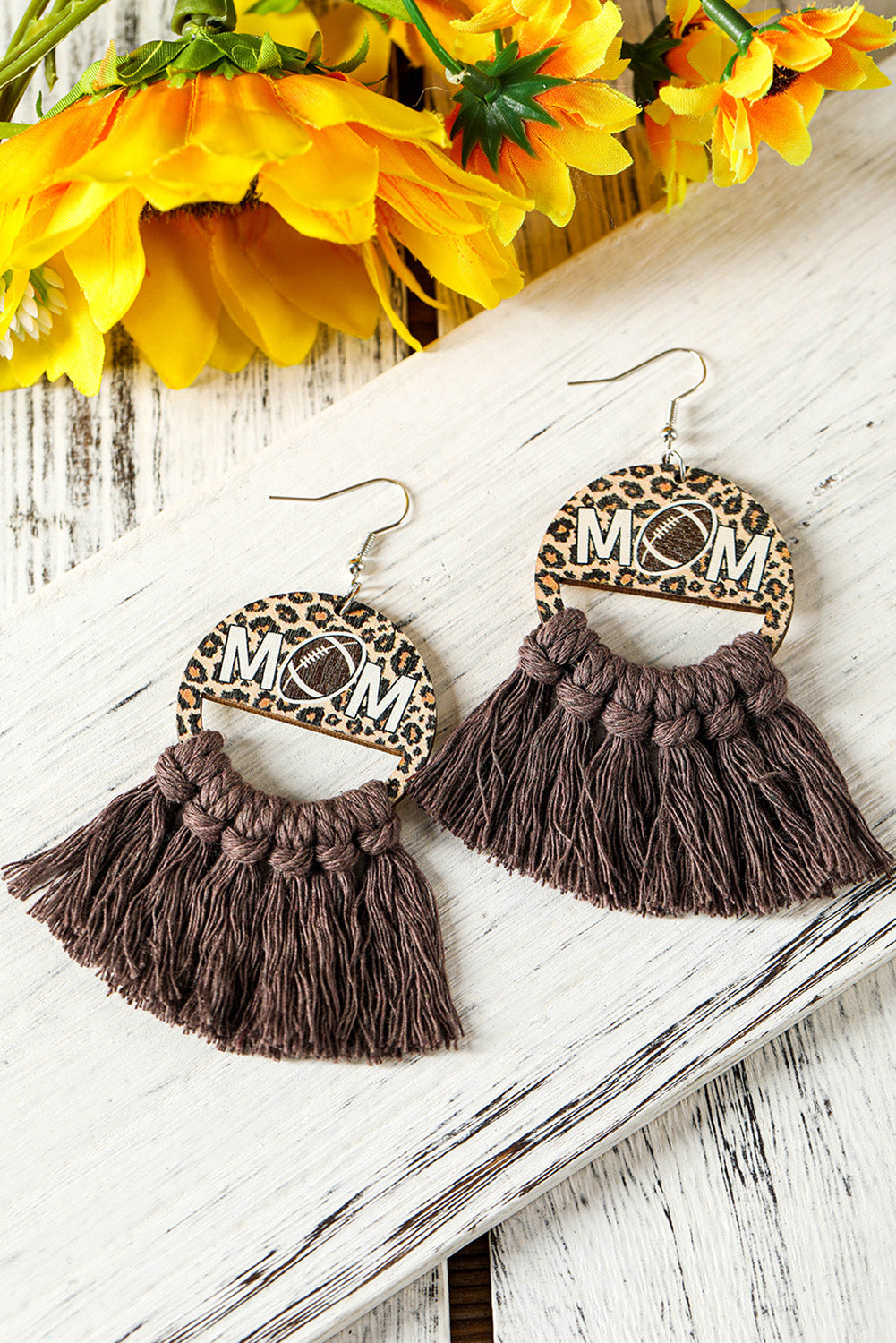 Chestnut Leopard Rugby MOM Print Fringed Hook Earrings Jewelry JT's Designer Fashion