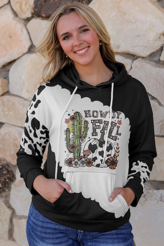 Black HOWDY FALL Western Graphic Cow Spots Hoodie Graphic Sweatshirts JT's Designer Fashion