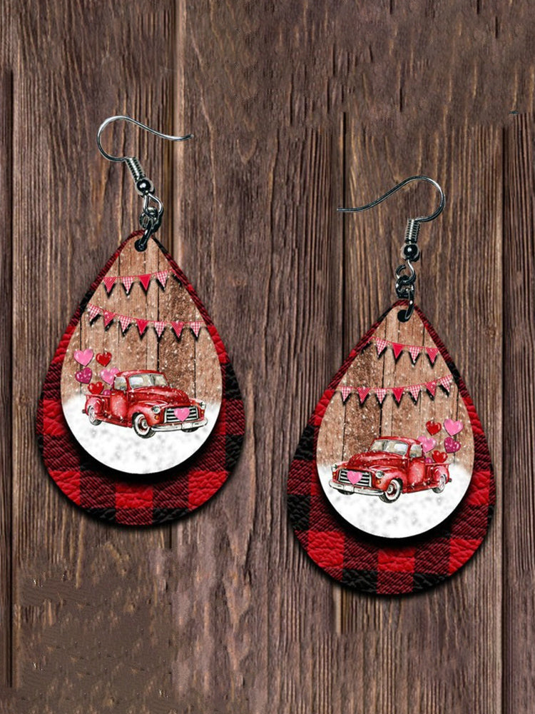 Valentine Love Car Double Drop Leather Fashion Earrings Jewelry JT's Designer Fashion