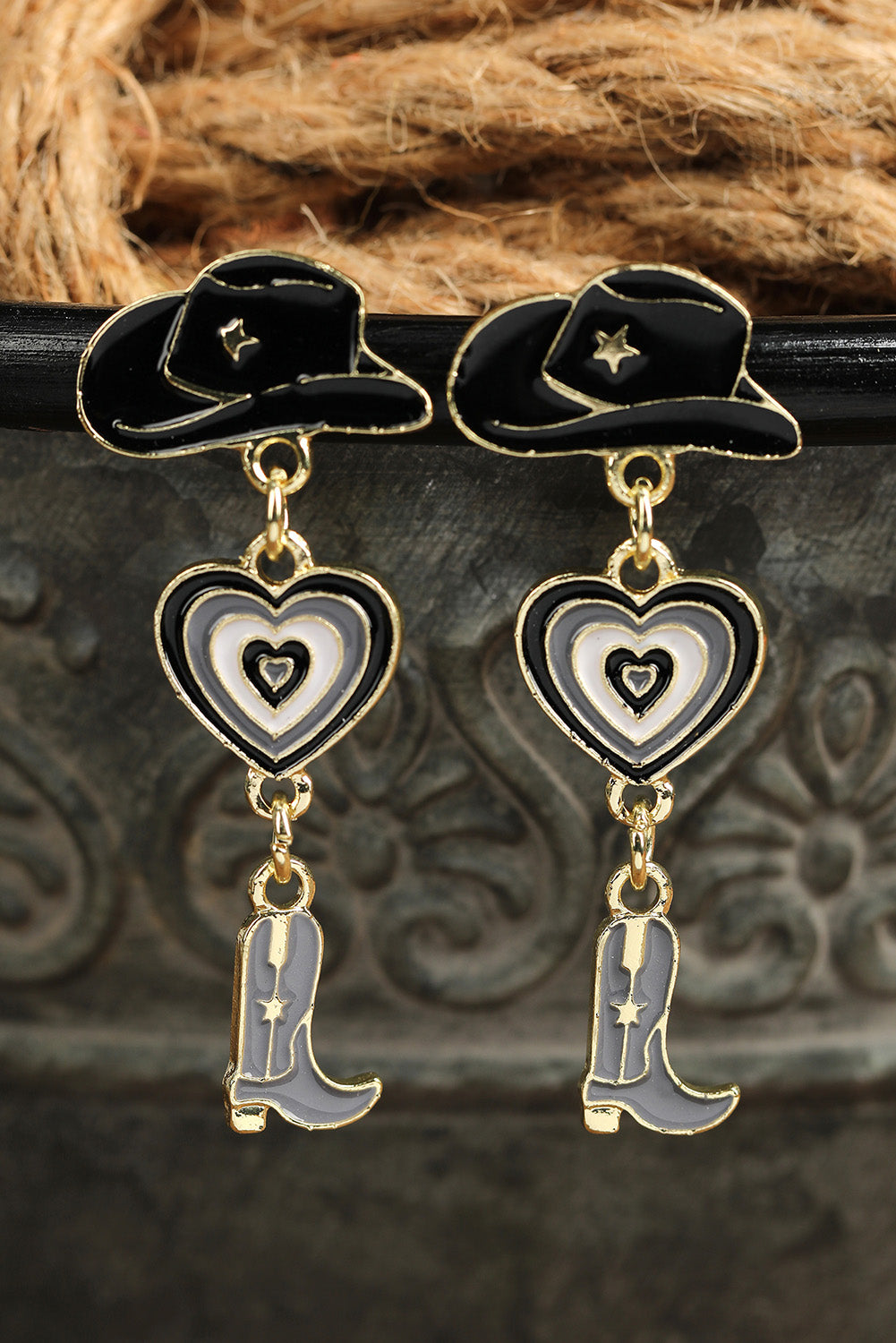 Black Cowboy Hat and Boots Valentine Costume Earrings Jewelry JT's Designer Fashion