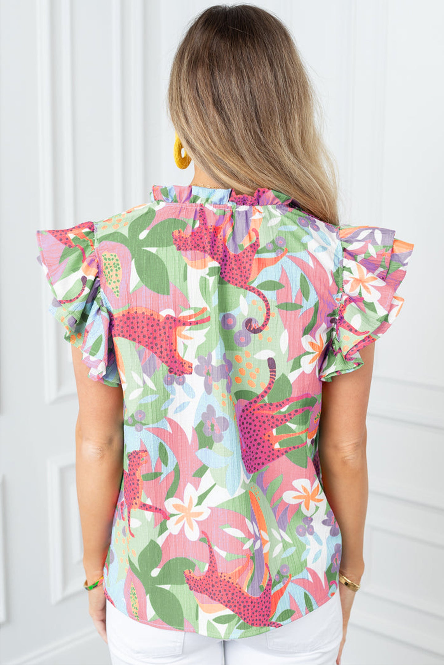 Pink Frilly Ruffle Tie Split Neck Summer Floral Blouse Pre Order Tops JT's Designer Fashion