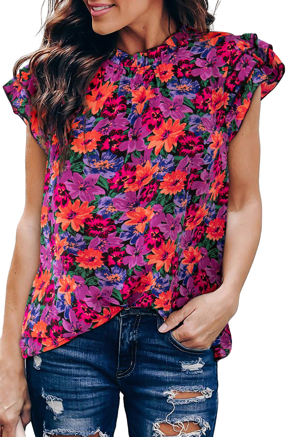 Multicolour Floral Print Tiered Ruffled Sleeve Blouse Blouses & Shirts JT's Designer Fashion