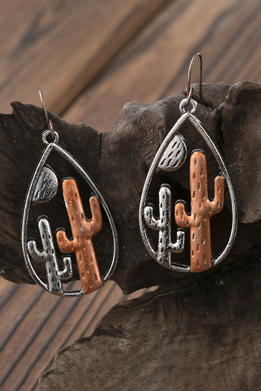 Silver Copper Saguaro Cactus Hollow out Drop Earrings Jewelry JT's Designer Fashion