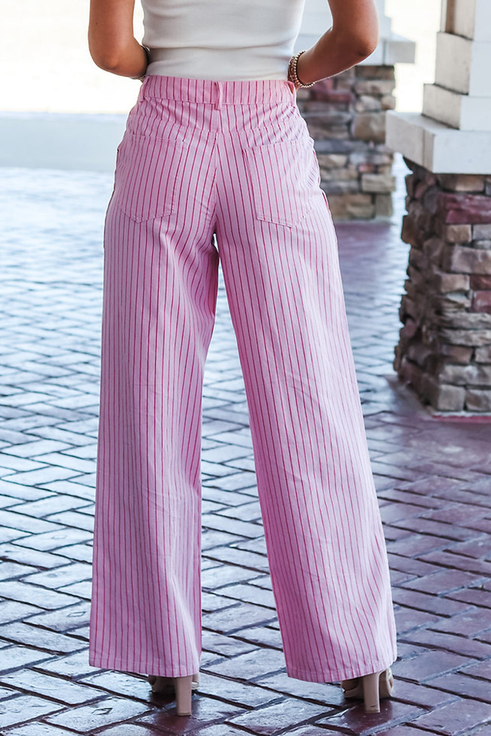 Pink Stripe Loose Straight Leg Casual Pants Pre Order Bottoms JT's Designer Fashion