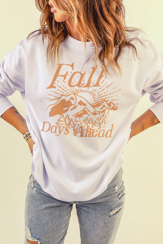White Fall Days Ahead Graphic Print Pullover Sweatshirt Graphic Sweatshirts JT's Designer Fashion