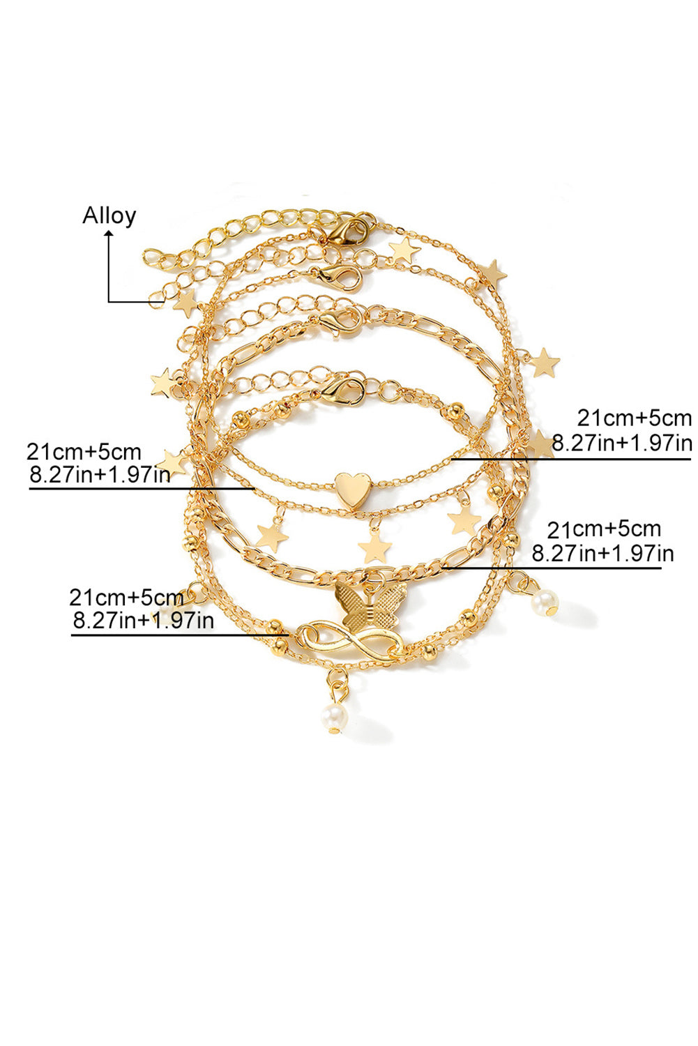 Gold Pearl Butterfly Multi-layer Pendant Anklet Jewelry JT's Designer Fashion