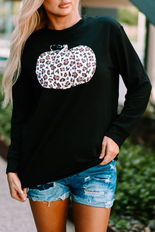 Halloween Animal Print Pumpkin Graphic Black Sweatshirt Sweatshirts & Hoodies JT's Designer Fashion