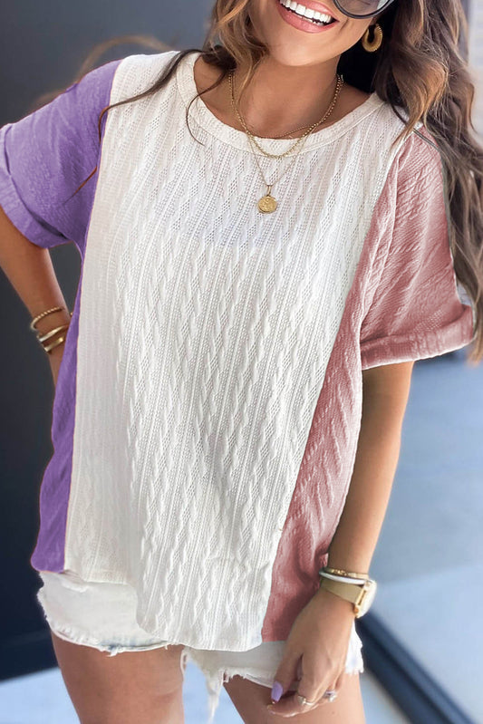 Wisteria Textured Color Block Loose Fit T Shirt Pre Order Tops JT's Designer Fashion