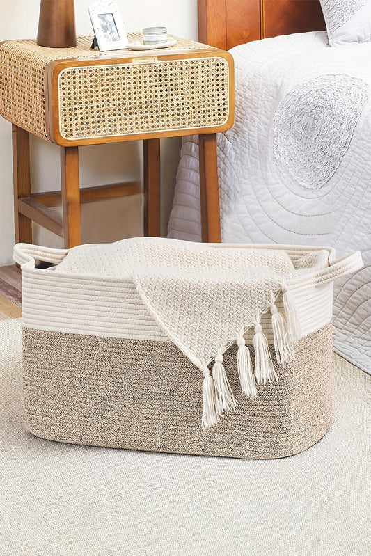 Beige Colorblock Handled Large Capacity Cotton Basket Other Accessories JT's Designer Fashion