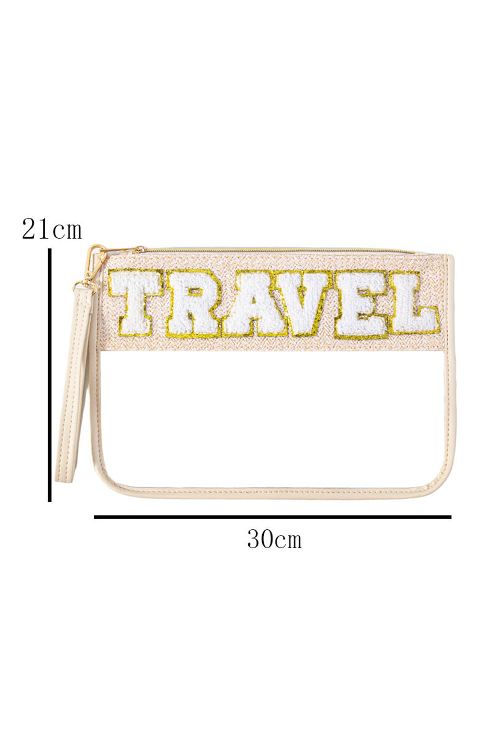 Beige TRAVEL Chenille Embroidered Clear PVC Storage Bag Makeup Bags JT's Designer Fashion