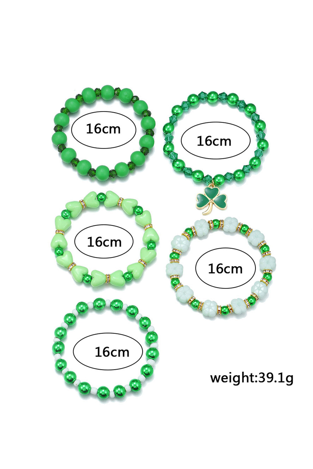 Green Clover Pendant Beaded 5pcs Bracelet Set Jewelry JT's Designer Fashion