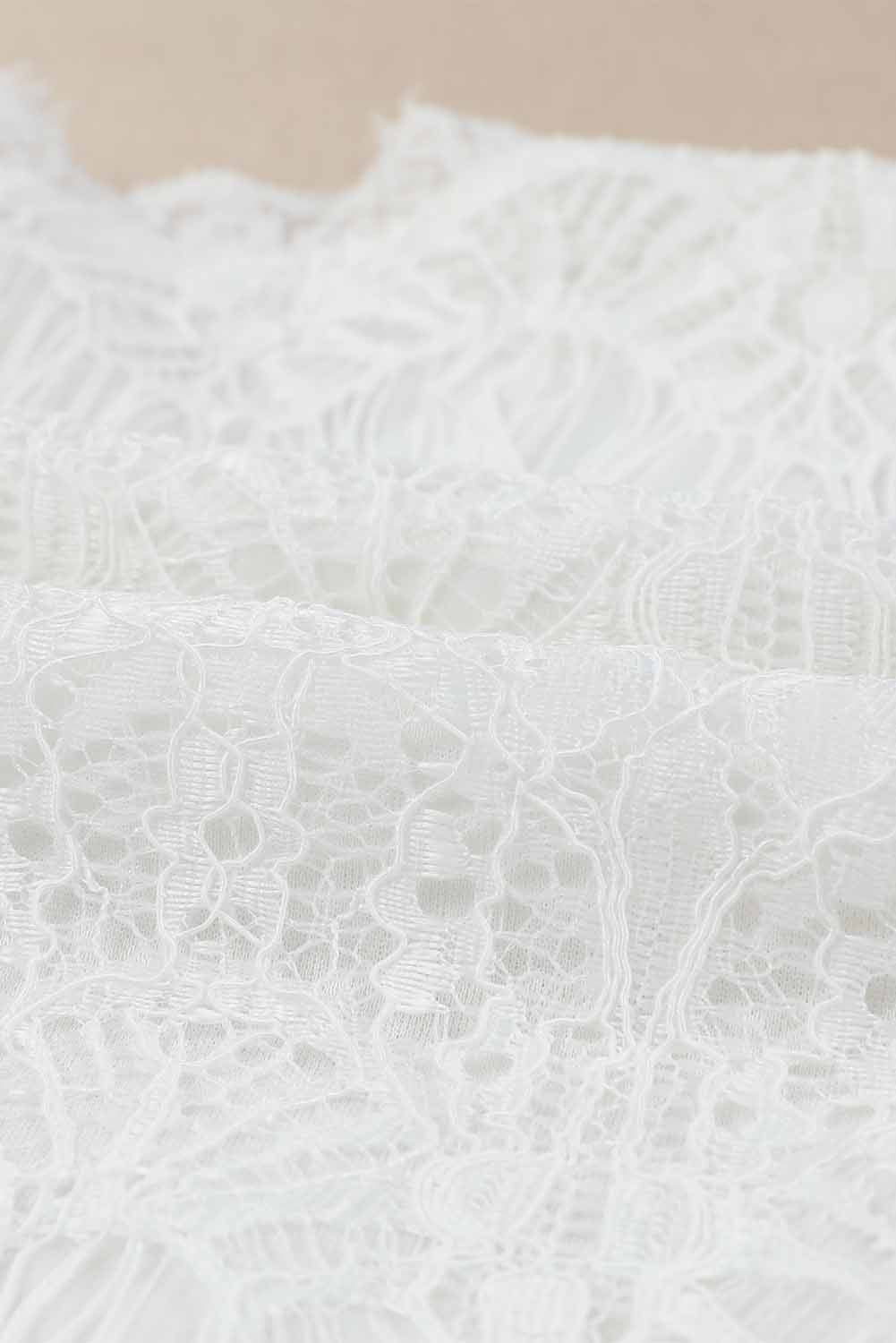 White Lace V Neck Wrap Long Sleeve Bodysuit Bodysuits JT's Designer Fashion