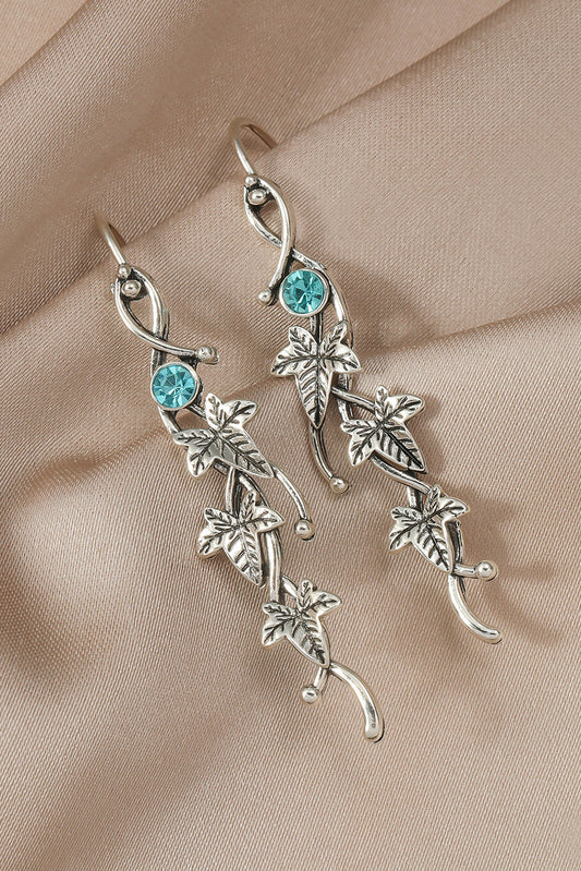Silvery Vintage Ivy Leaf Gemstone Dangle Earrings Jewelry JT's Designer Fashion