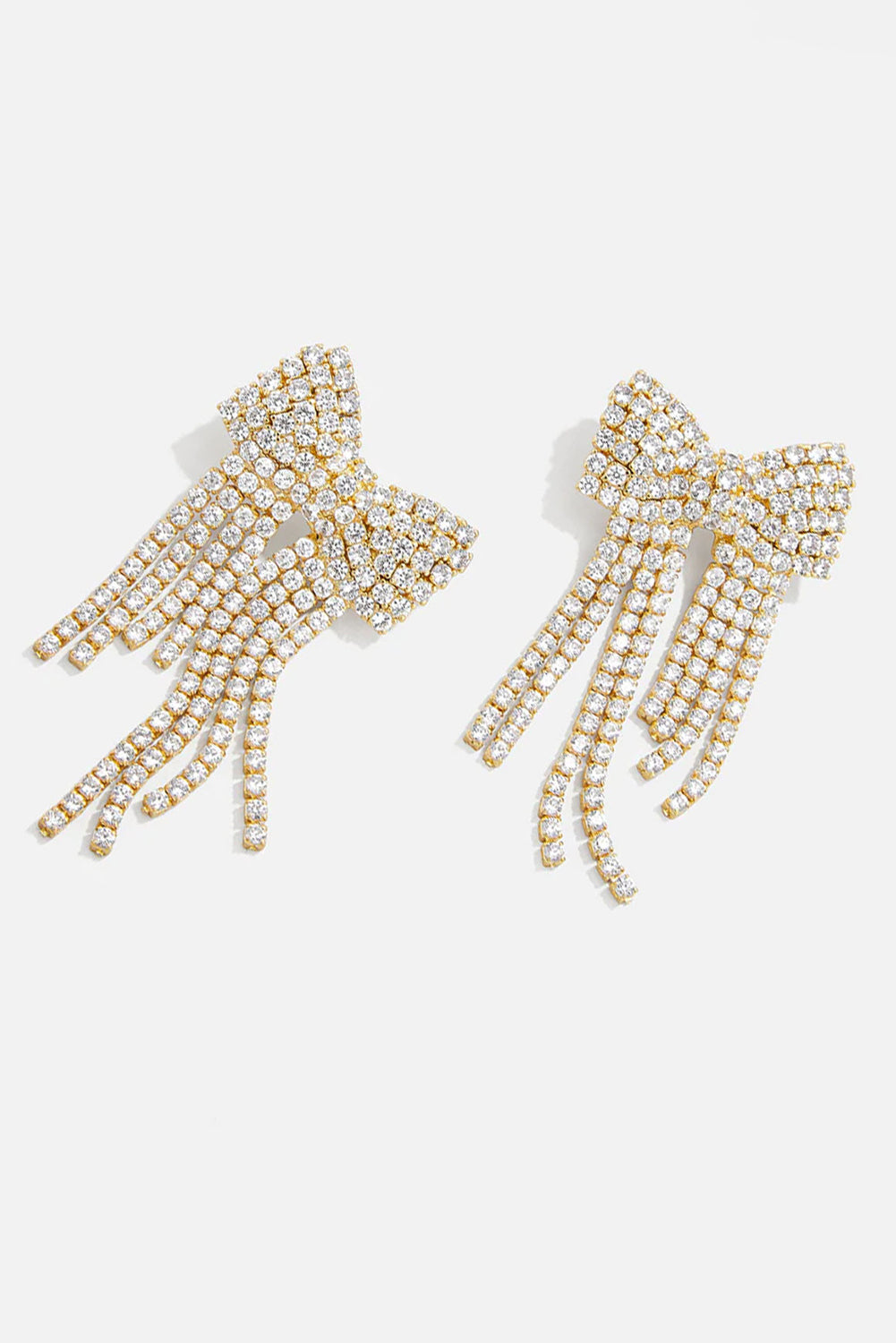 Gold Rhinestone Bowknot Fringe Earrings Jewelry JT's Designer Fashion