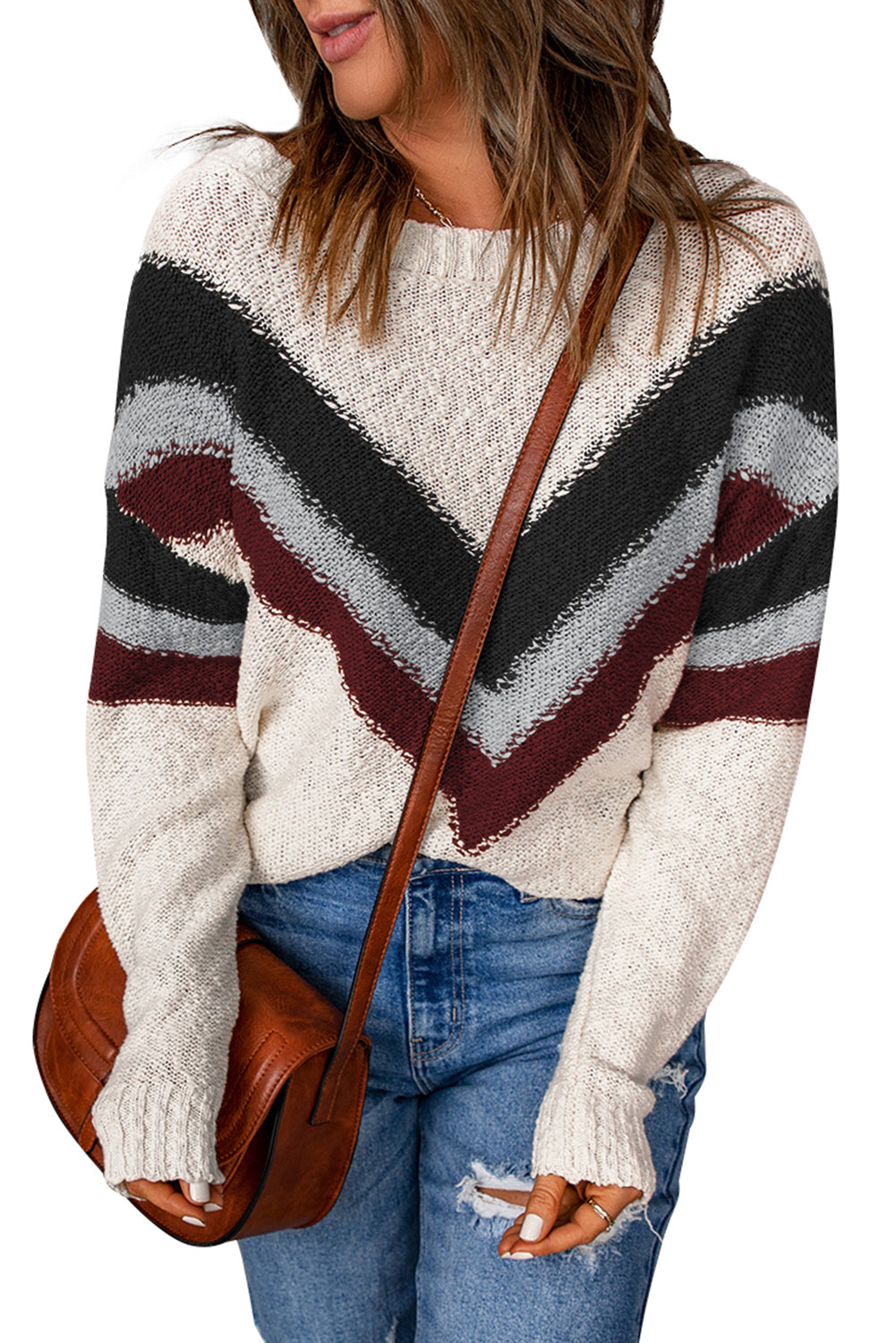 Black Chevron Striped Drop Shoulder Sweater Sweaters & Cardigans JT's Designer Fashion