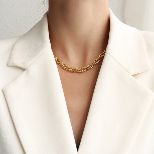Titanium Steel Chain Necklace Gold One Size Jewelry JT's Designer Fashion