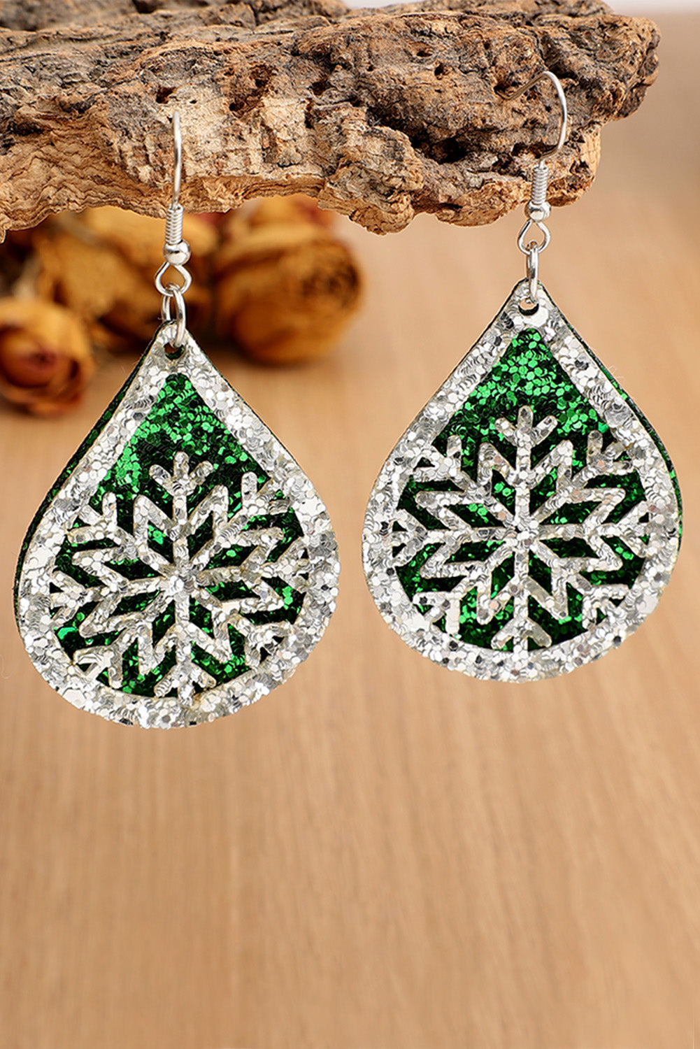 Silver Snowflake Shape Sequin Colorblock Drop Earrings Jewelry JT's Designer Fashion