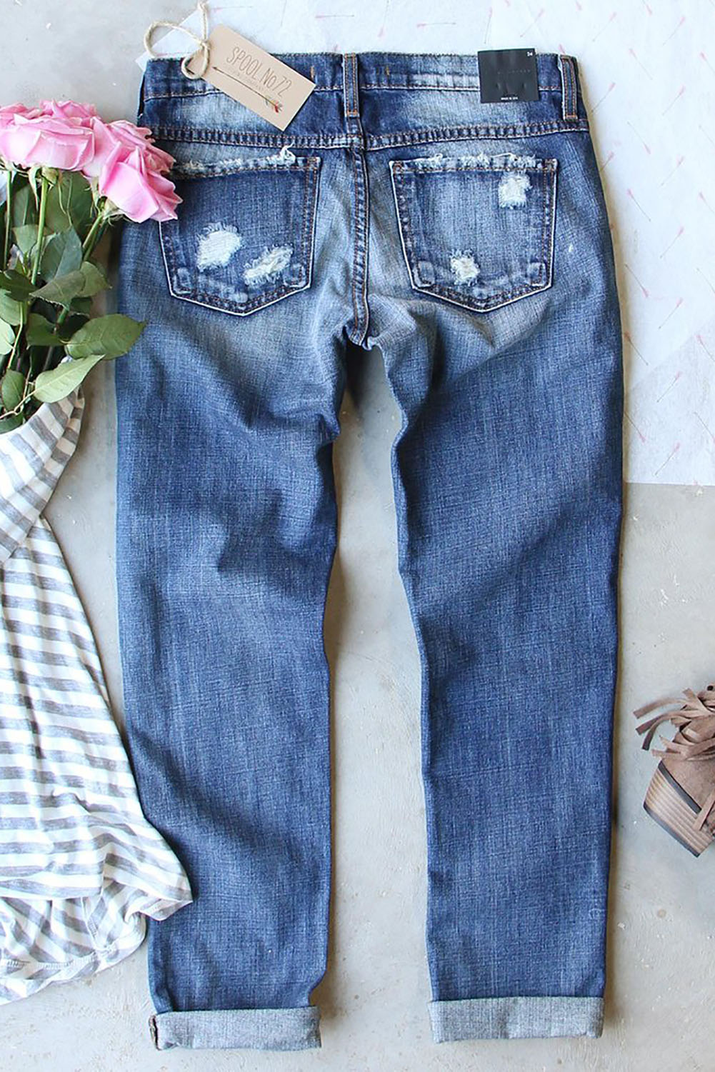 Sky Blue Valentines Day Heart Patchwork Distressed Jeans Graphic Pants JT's Designer Fashion